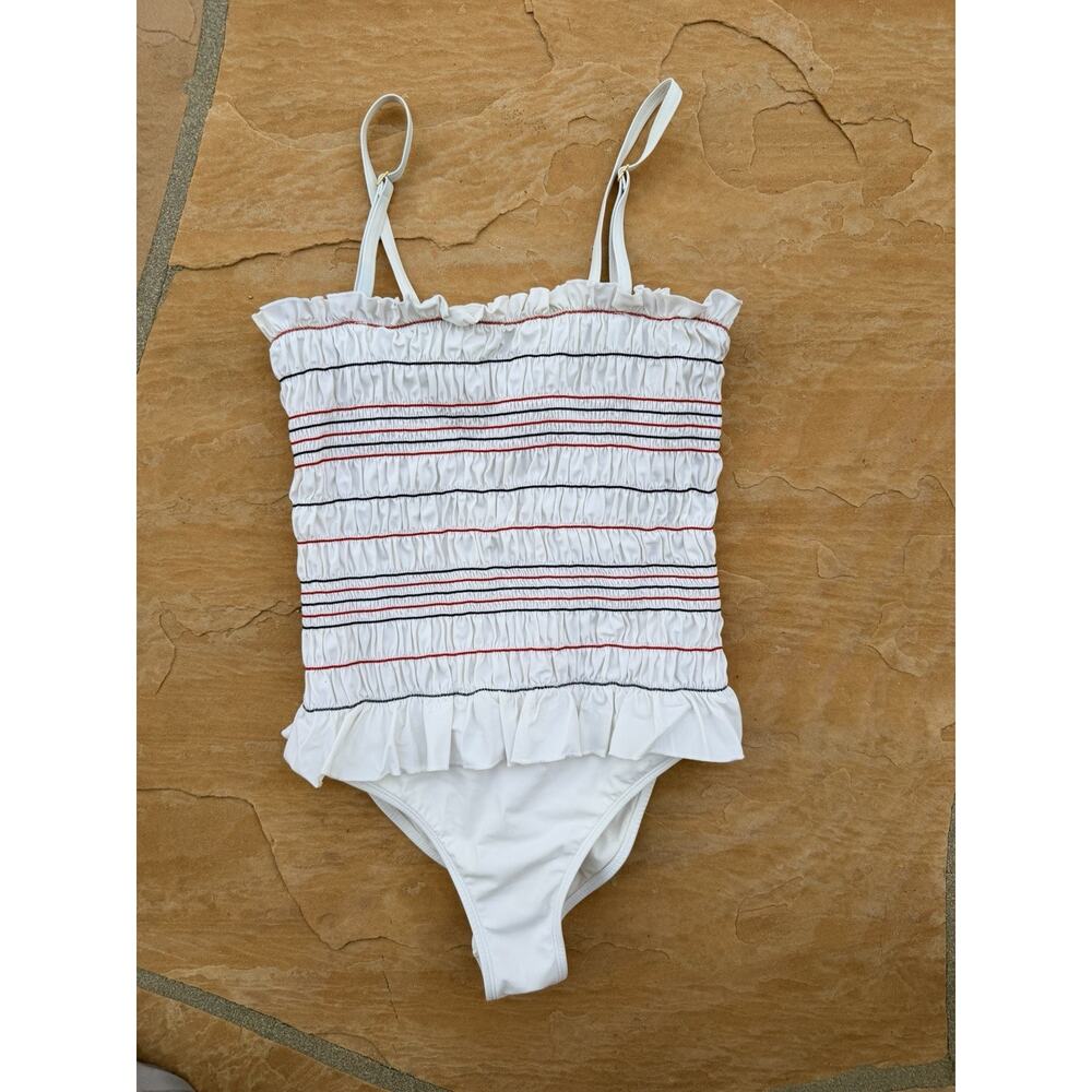 Tory Burch White and Pink Striped One Piece Swimsuit